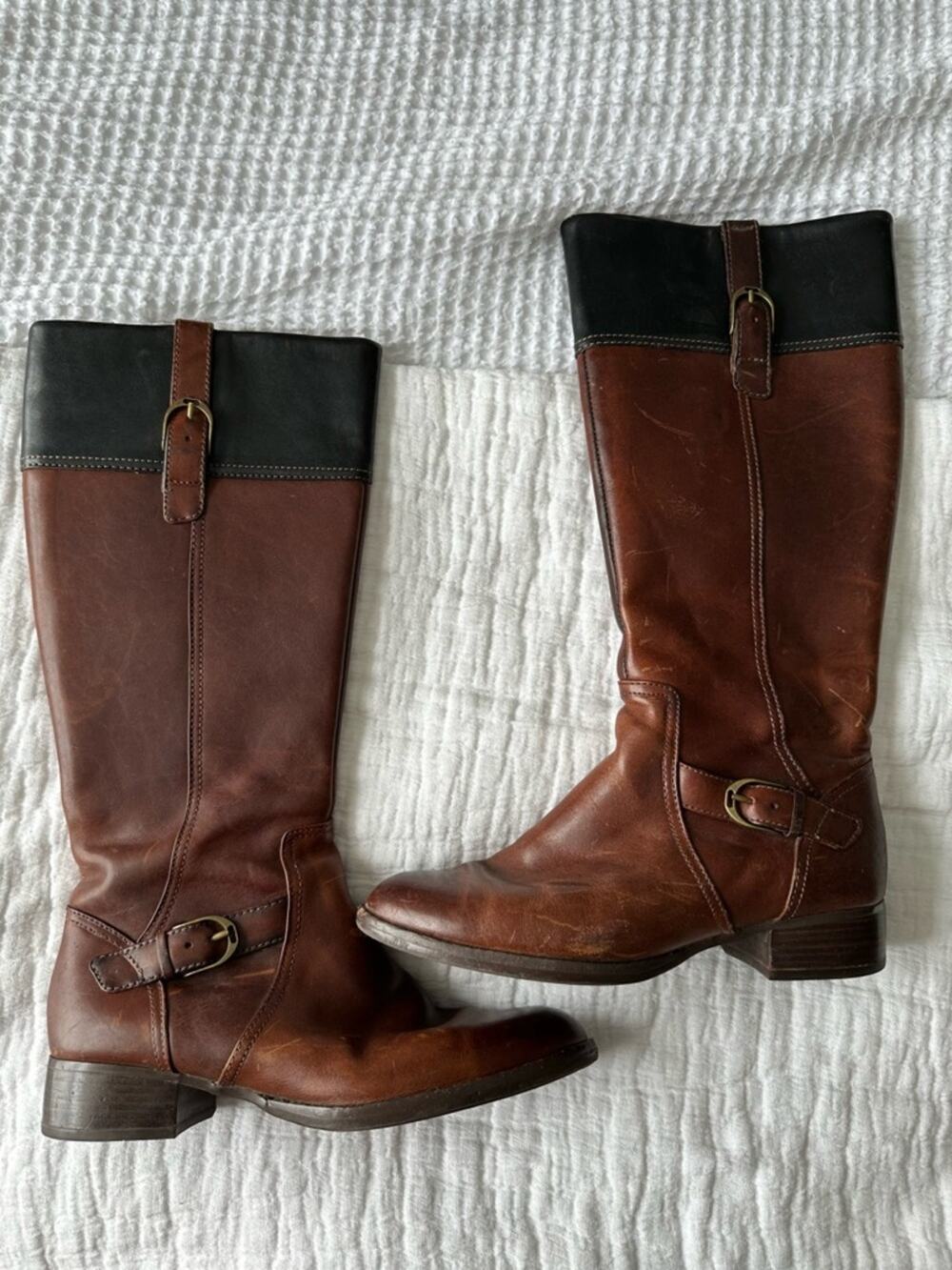 Ariat Leather Riding Boots Womens 8B Brown Black Knee High Buckle Zip Equestrian